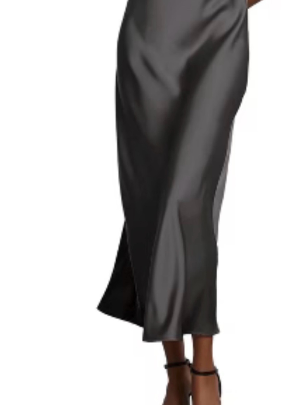 Divided Black Satin Midi Slip Skirt